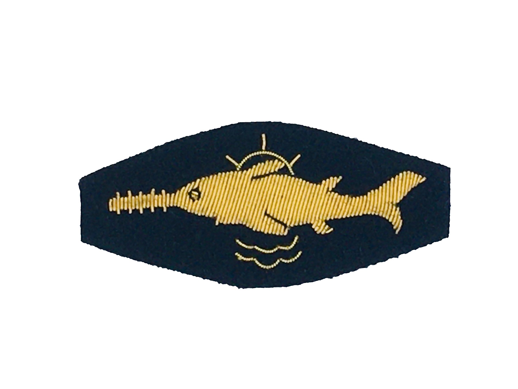 3 Bundesmarine:Tätigkeitsabzeichen: Minentaucher handgestickt gold auf blau 